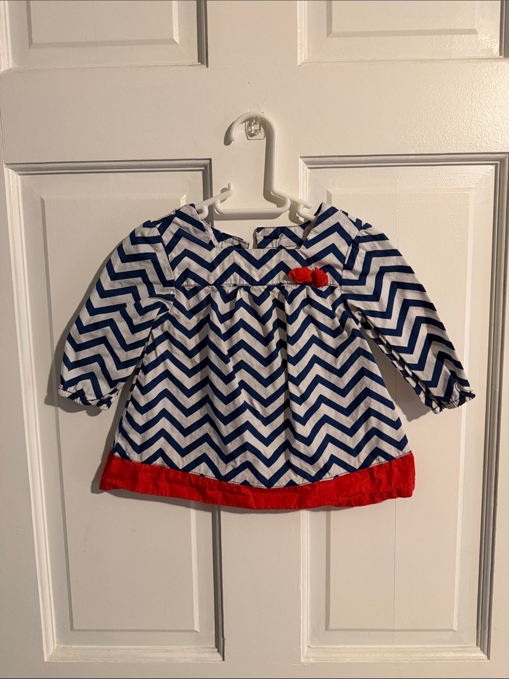 Navy Chevron Baby shirt with Red Trim